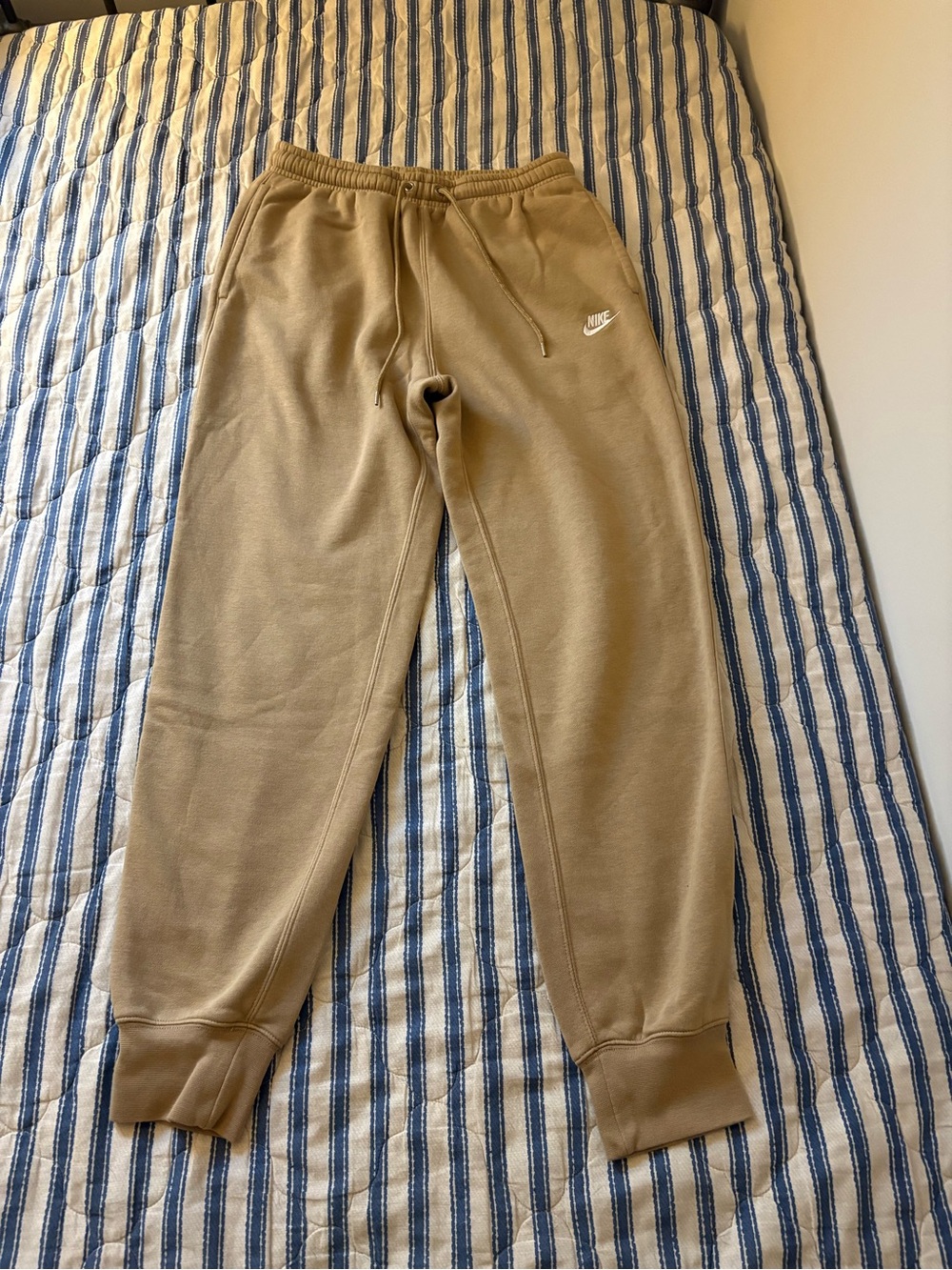 Nike mens Tan Jogger Sweatpants with White Swoosh
